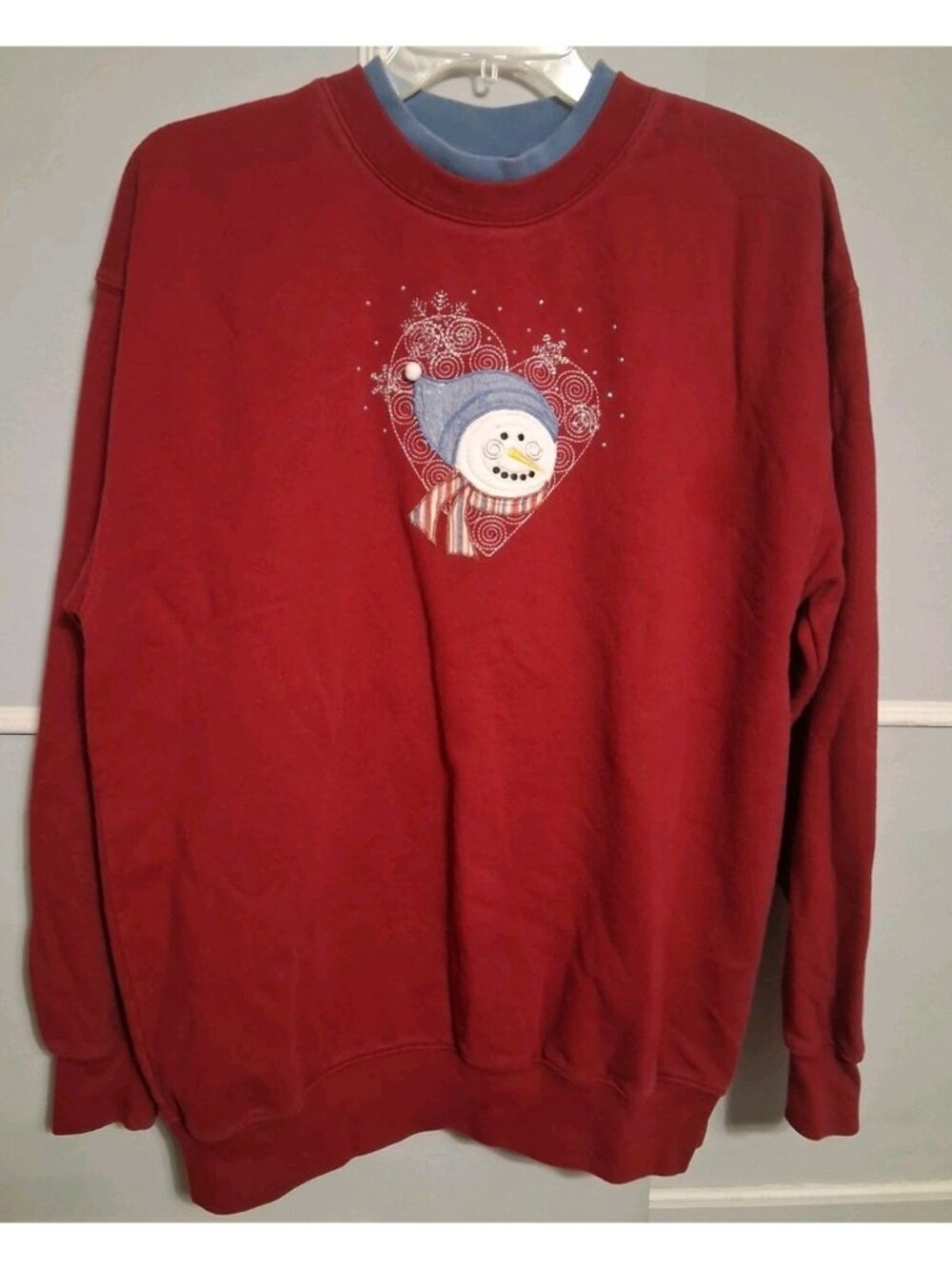 Vtg M&C Sportswear Sweatshirt Snowman Embroidered Size L Burgundy Grannycore